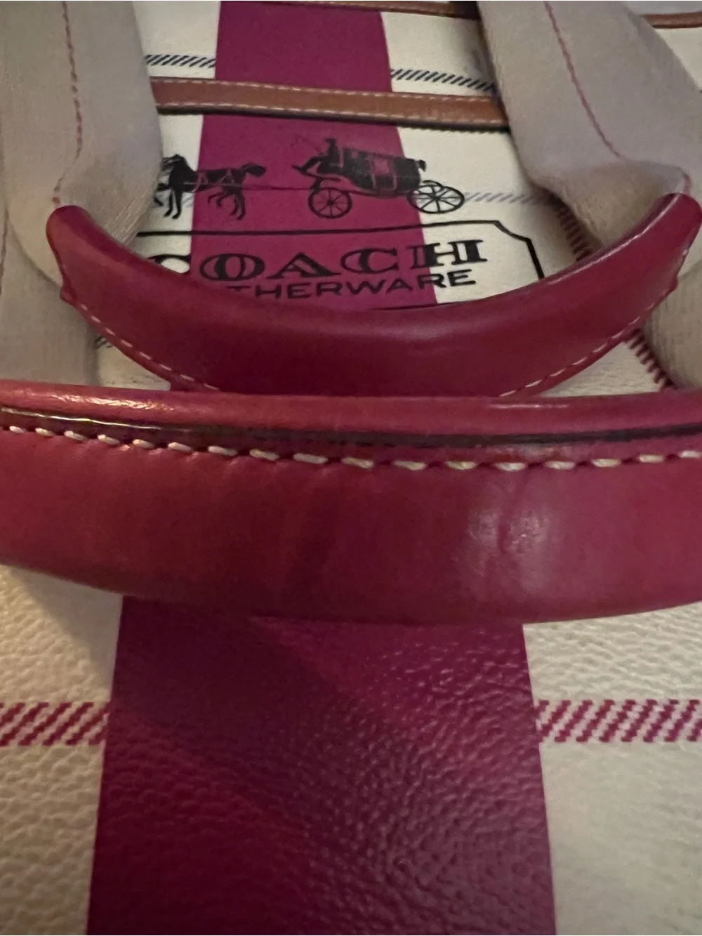 Vintage COACH Heritage Stripe Tattersall Plaid Tote Bag Magenta